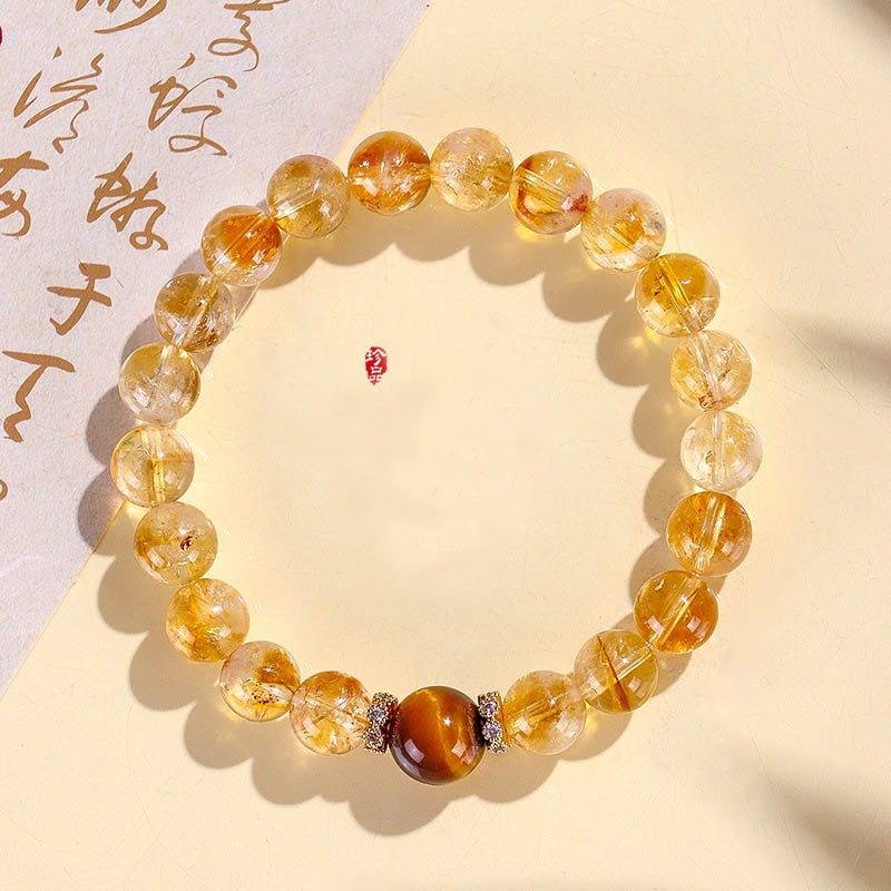 TAOLON Golden Dominance Wealth-Attracting Natural Yellow Topaz – Fortune-Gathering Tiger’s Eye Bead Bracelet