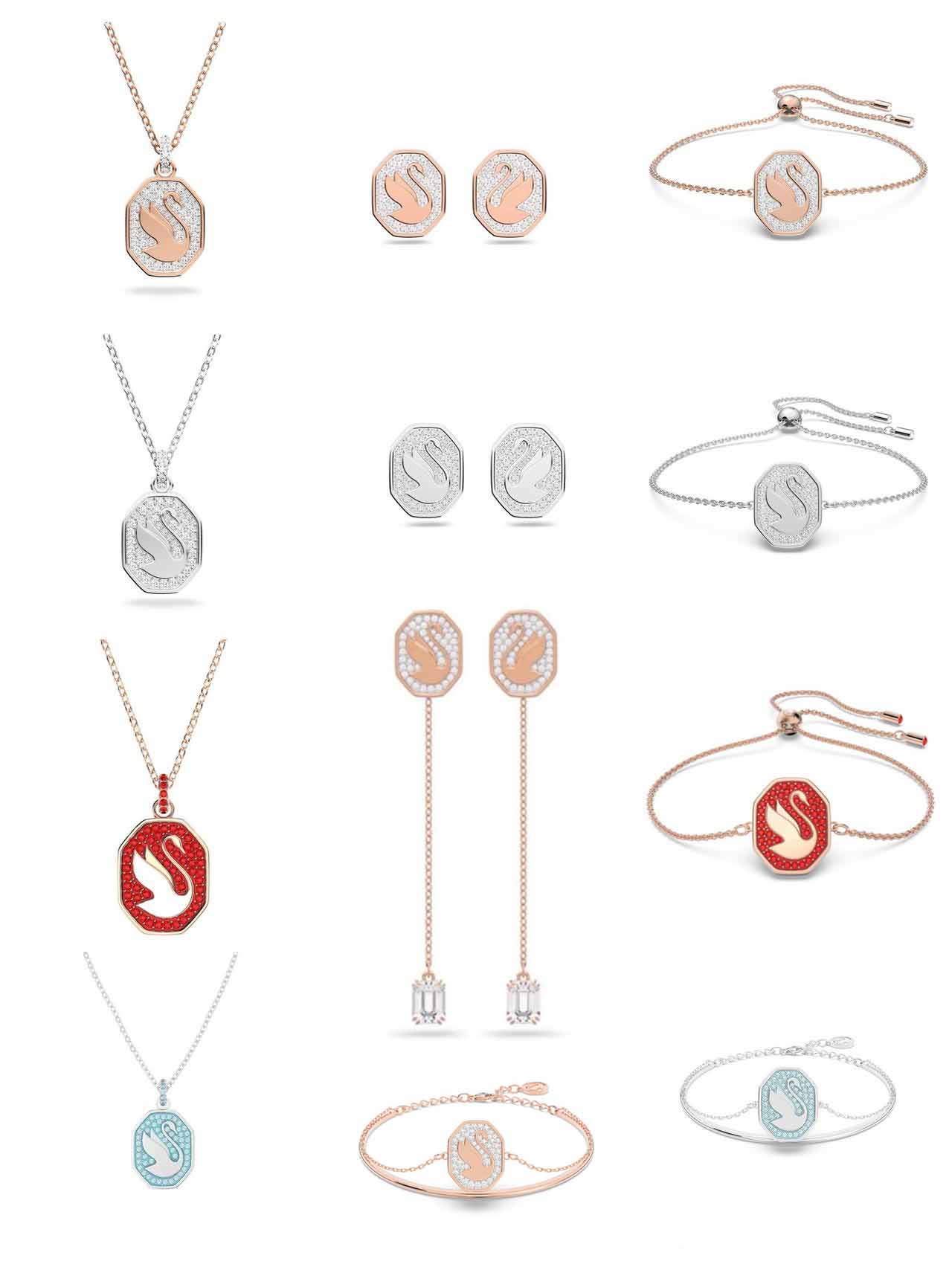 TAOLON The “Moderne” Octagon Swan Jewelry Set