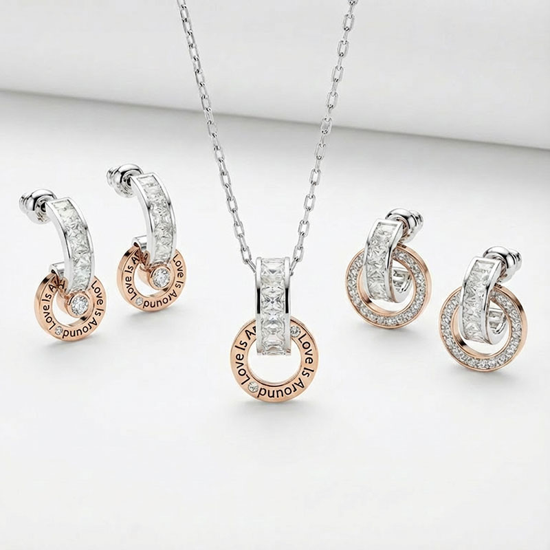 TAOLON The Unity Collection: Interlocking Crystal Necklace & Earring Set
