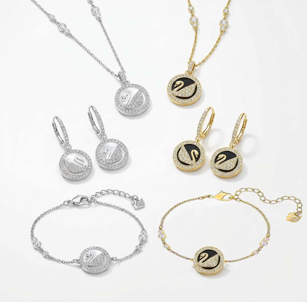 TAOLON Platinum White Shell Swan & Black Leather Swan Series Two Styles Story