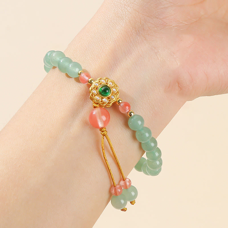 LAOTLON Green Aventurine Luck Bead Tassel Bracelet