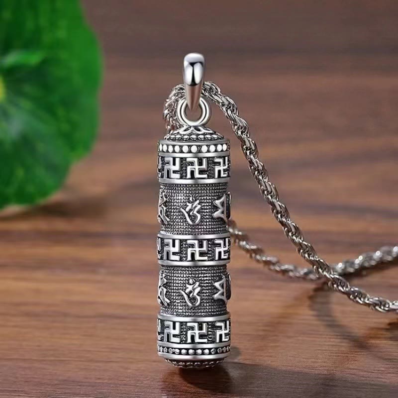 LAOTLON Om Mani Padme Hum Swastika Twisted Chain Wisdom Necklace Pendant