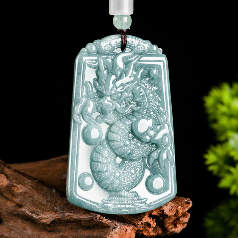 LAOTLON Year Of The Dragon Chinese Zodiac Dragon Travels The World Jade Strength Necklace Pendant