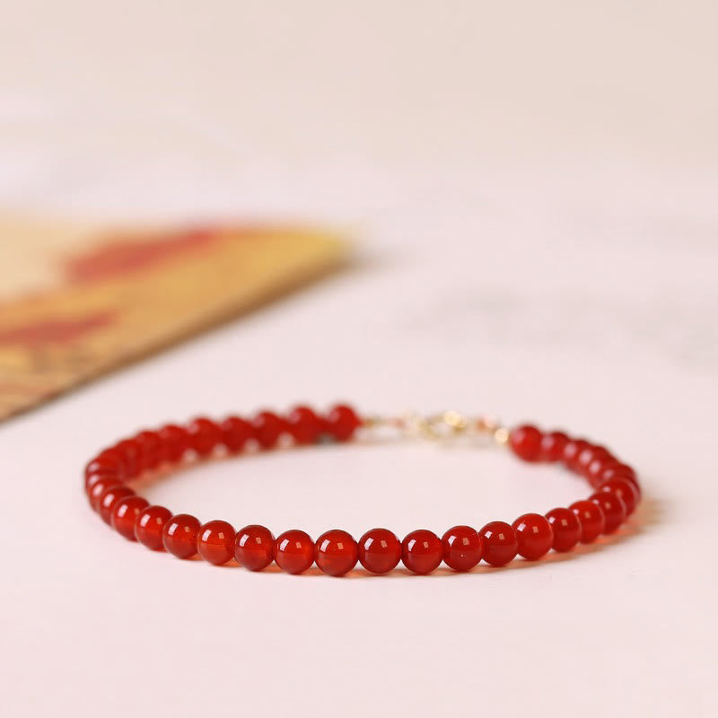 LAOTLON Small Red Agate Ultra-thin Beads Calm Bracelet