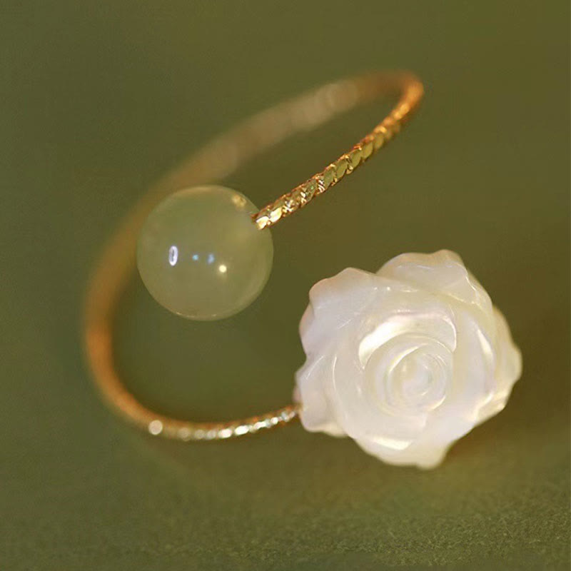 1. LAOTLON 14K Gold Plated Tridacna Stone Rose Flower Jade Bead Blessing Ring – $2.99