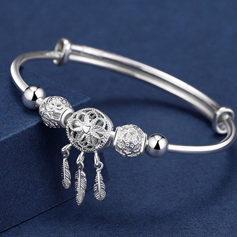 LAOTLON Tibetan White Copper Blessing Dream Catcher Charm Bracelet
