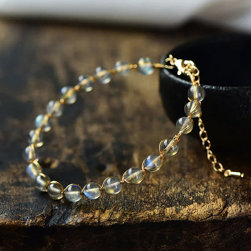 LAOTLON Natural Moonstone 14K Gold Healing Positive Bracelet