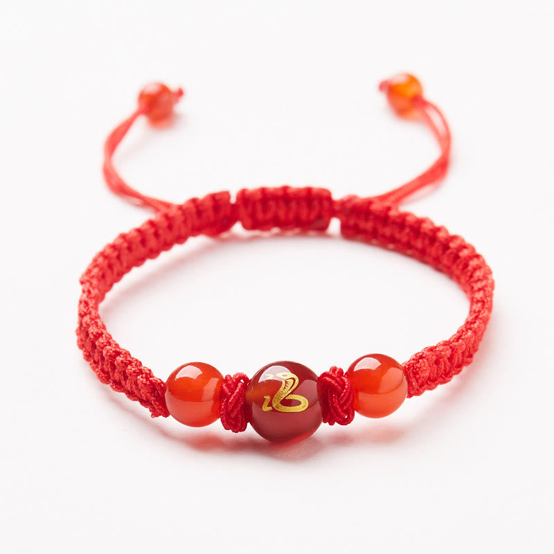 LAOTLON Natural Red Agate Chinese Zodiac Red String Braided Protection Luck Bracelet