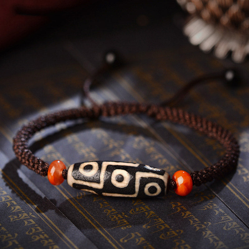 LAOTLON Tibetan Nine-Eye Dzi Bead Prosperity String Bracelet