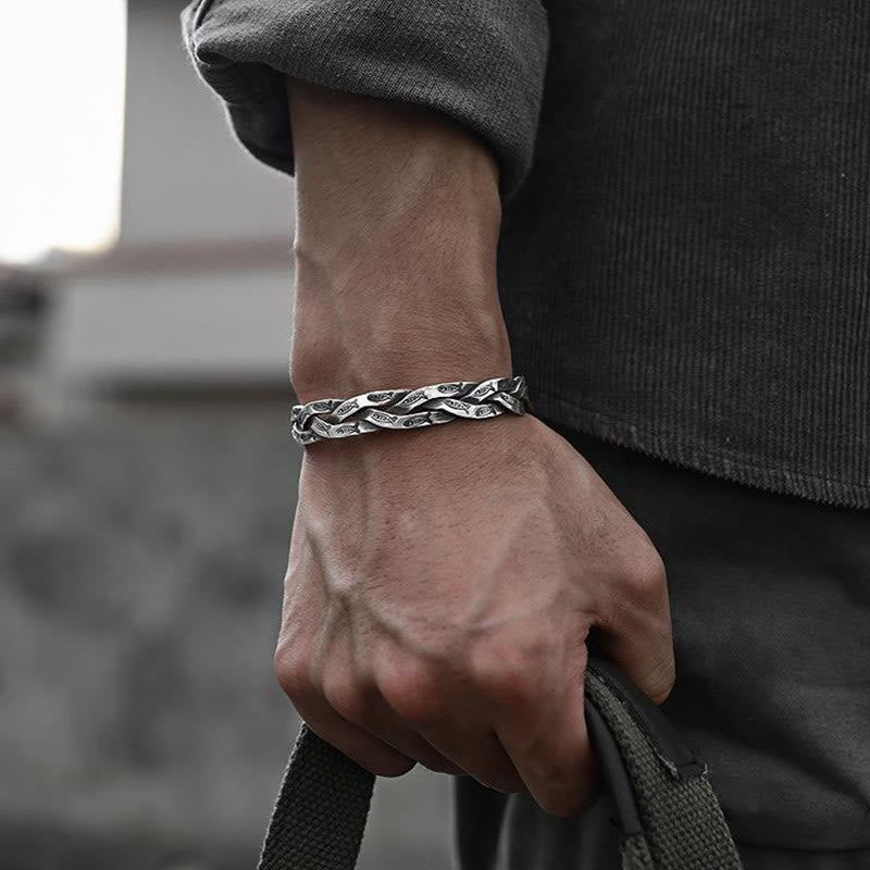 LAOTLON Koi Fish Twisted Design Luck Wealth Cuff Bracelet Bangle