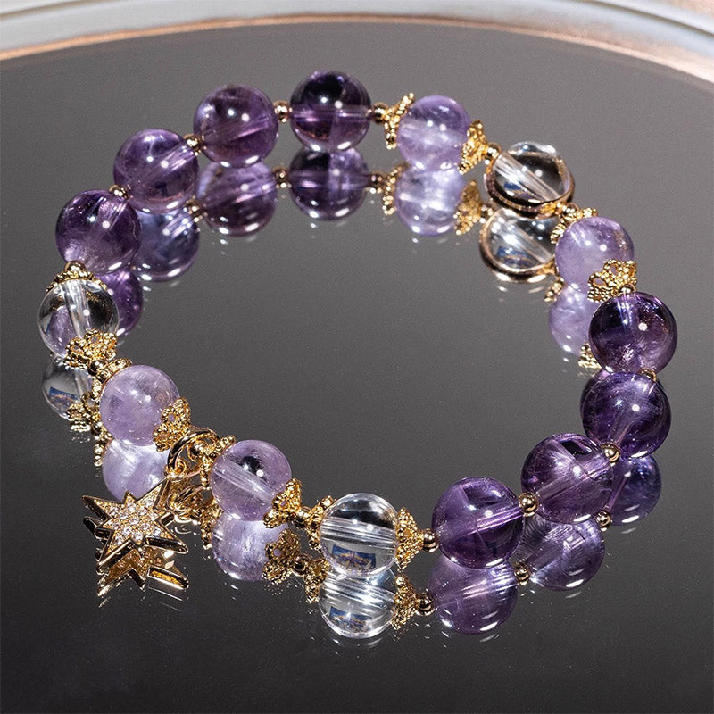 LAOTLON Natural Amethyst Inner Peace Healing Star Charm Bracelet