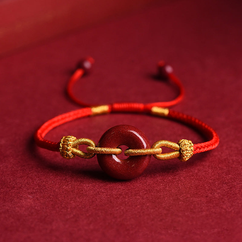 LAOTLON Handmade Cinnabar Peace Buckle Blessing Braided Rope Bracelet