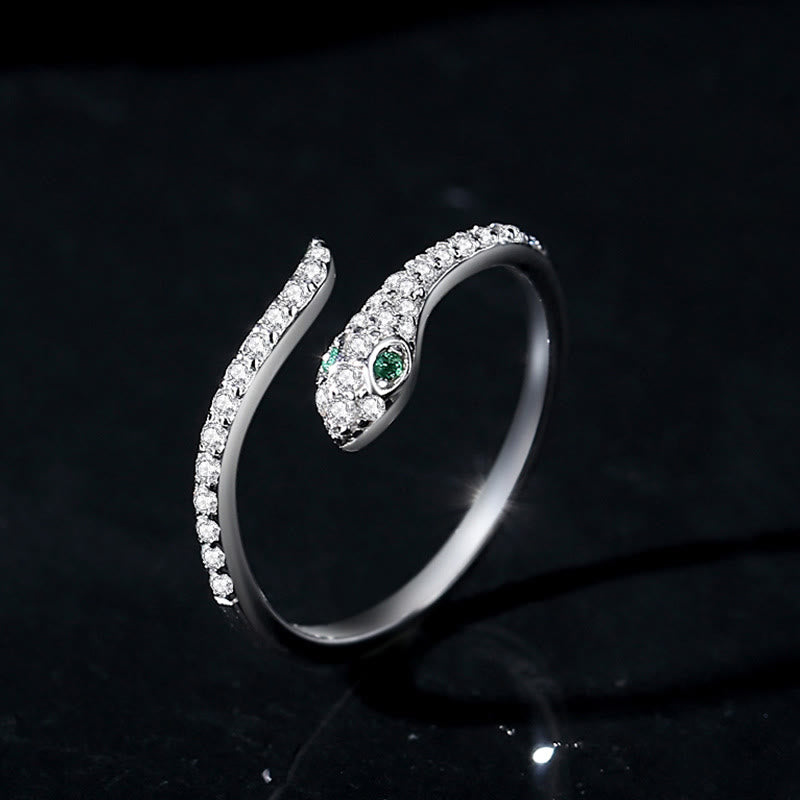 LAOTLON 925 Sterling Silver Year Of The Snake Adjustable Open Protection Ring