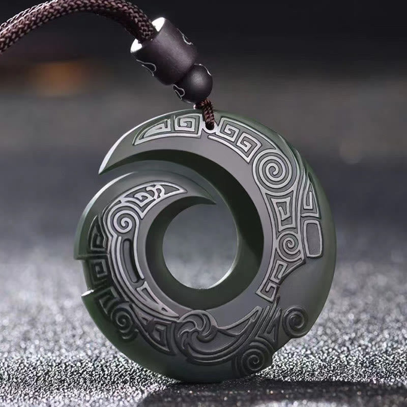 LAOTLON One’s Luck Improves Design Patern Hetian Cyan Jade Peace Buckle Luck Necklace Pendant