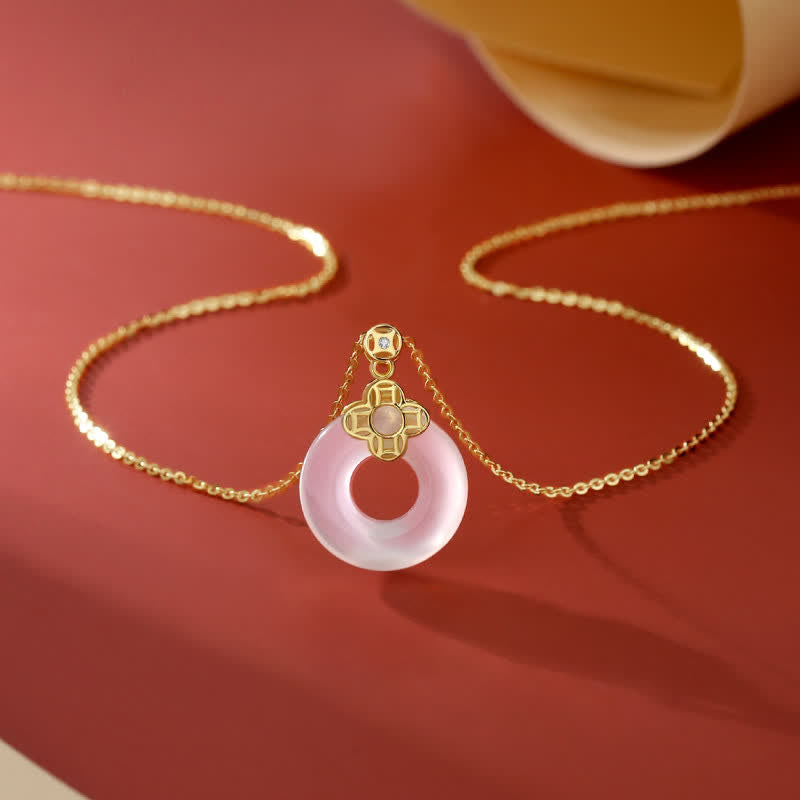 LAOTLON 925 Sterling Silver Chalcedony Coin Peace Buckle Positive Necklace Pendant