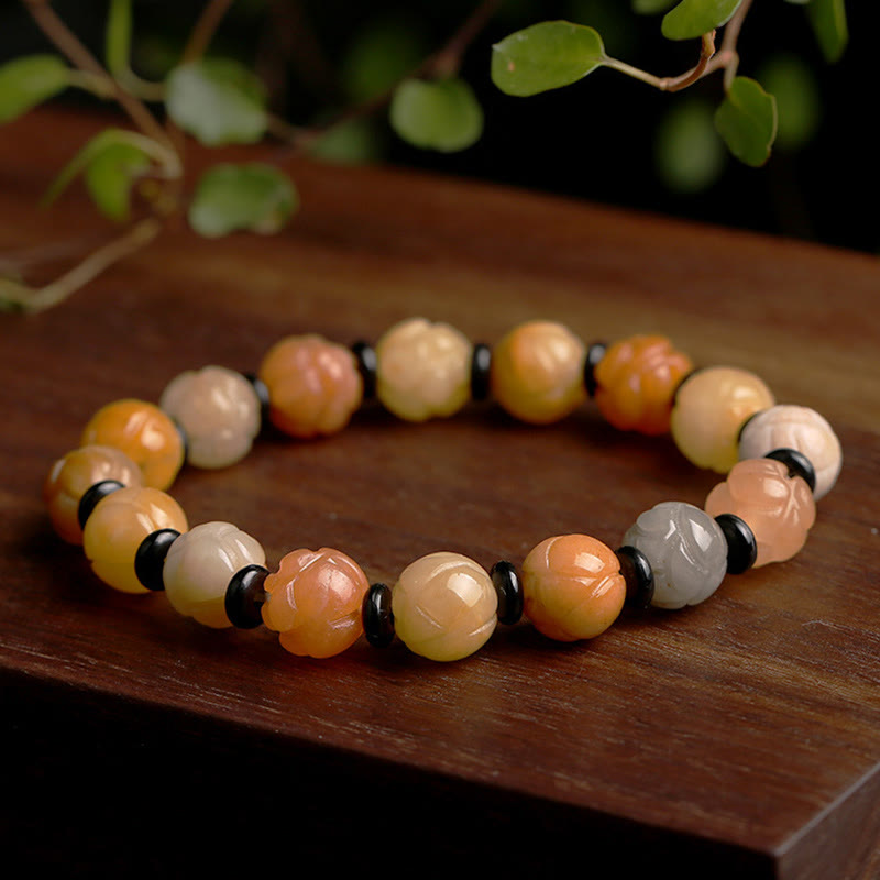 LAOTLON Golden Silk Jade Lotus Wealth Luck Bracelet