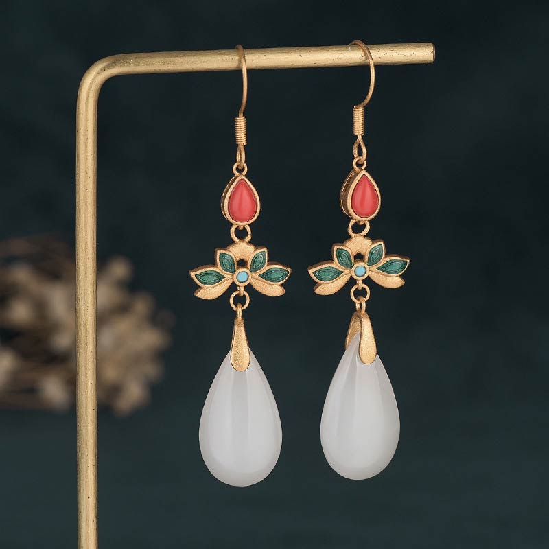 LAOTLON FengShui White Jade Luck Drop Earrings