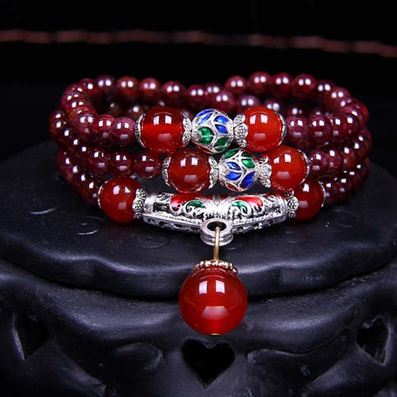LAOTLON Natural Garnet Red Agate Blessing Healing Bracelet Necklace Pendant