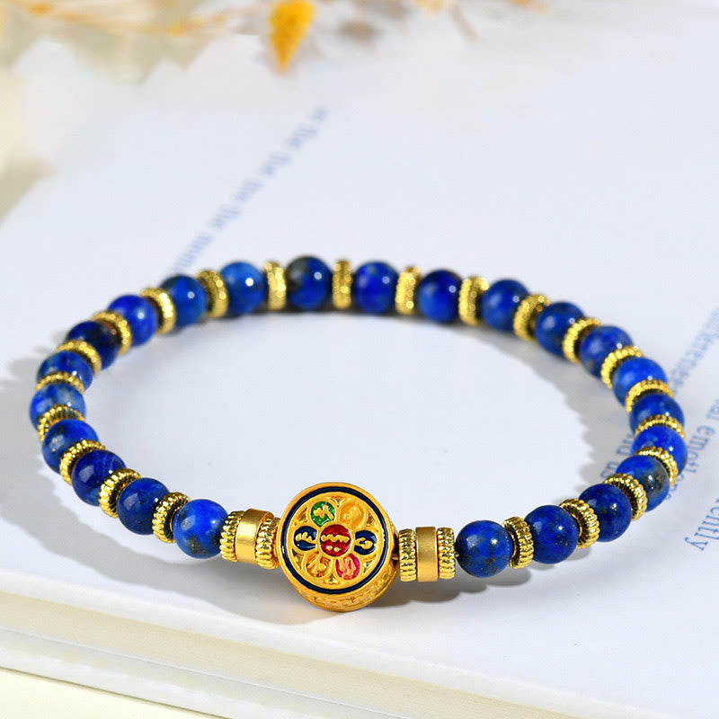 LAOTLON Natural Lazurite Om Mani Padme Hum Bead Balance Bracelet