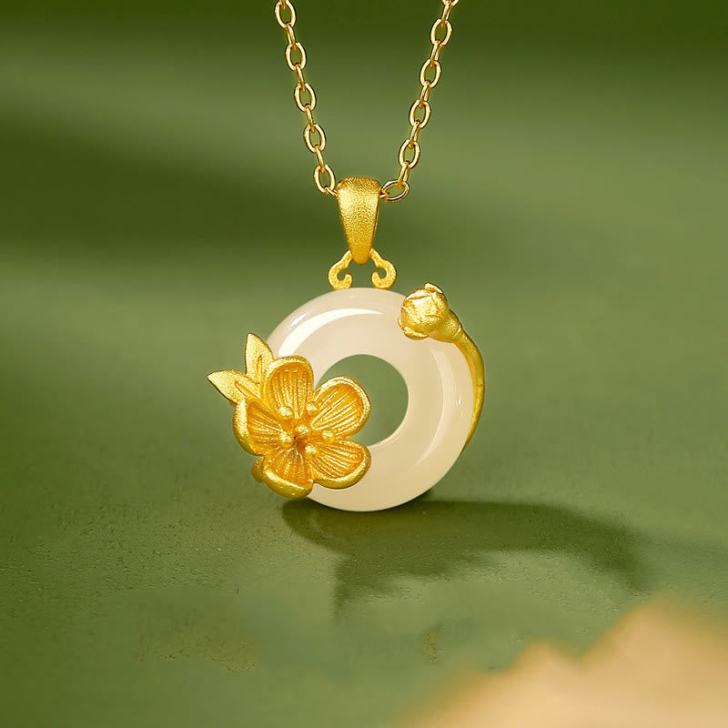 LAOTLON Chalcedony 925 Sterling Silver Peace Buckle Flowers Necklace Pendant