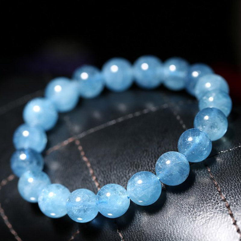 LAOstoneshop Aquamarine Beads Peace Healing Bracelet