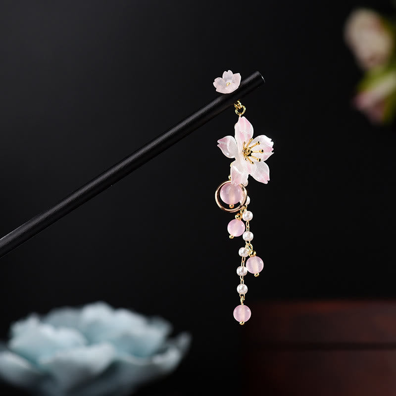 LAOTLON Artistic Style Pear Blossom Tassel Wood Hairpin