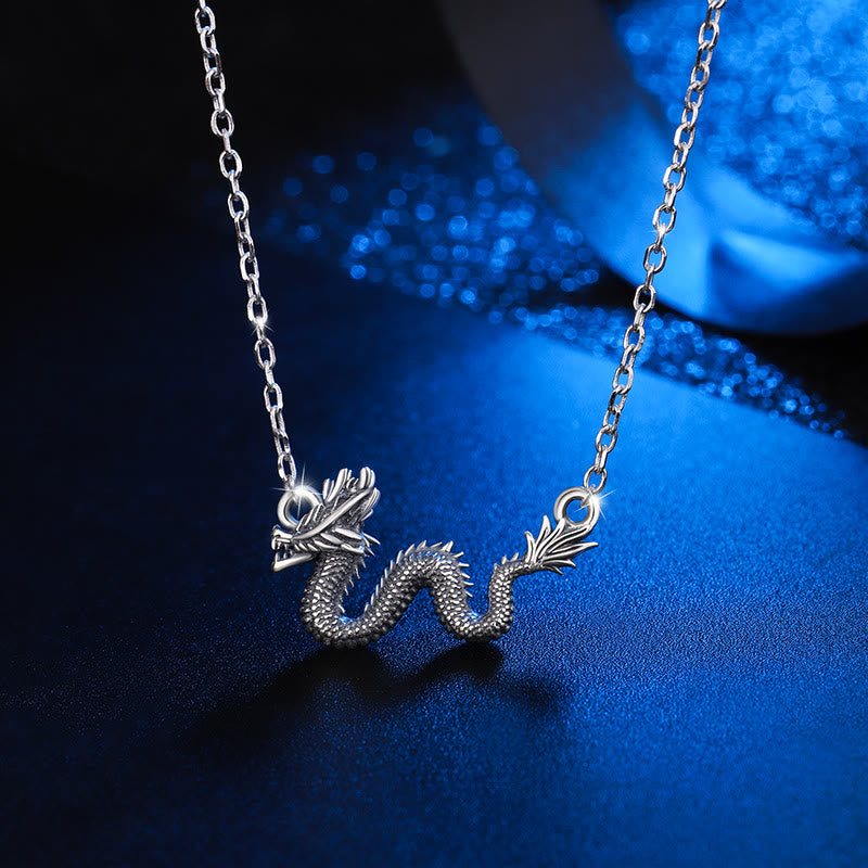 LAOTLON 925 Sterling Silver Year Of The Dragon Auspicious Dragon Protection Chain Necklace Pendant