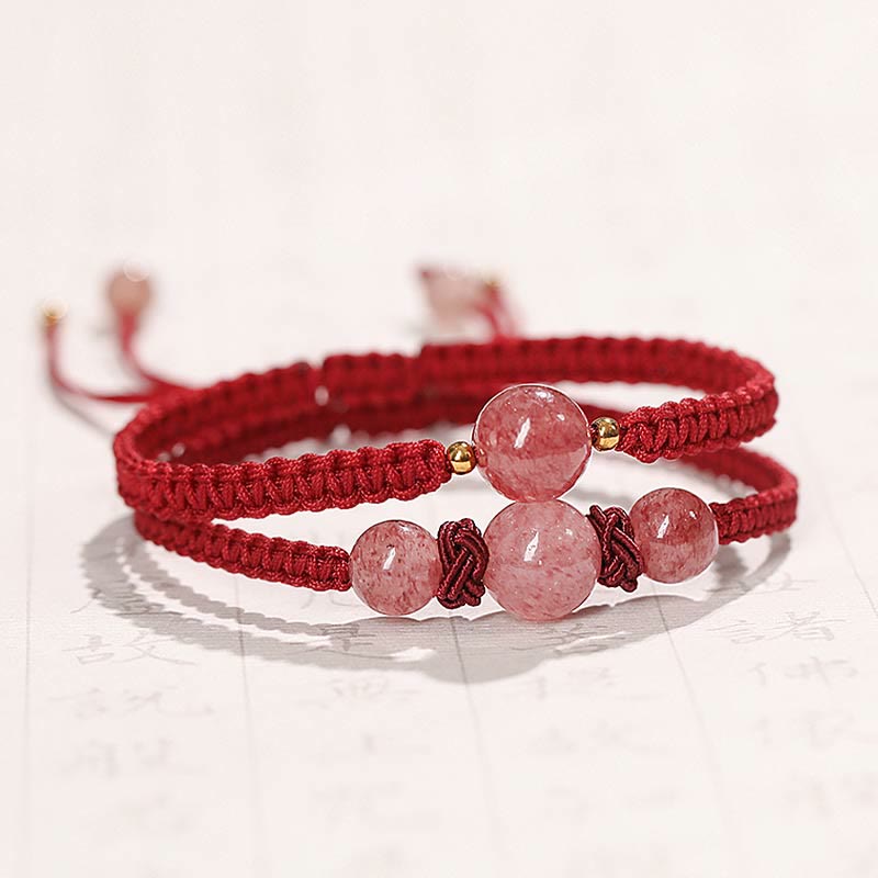 LAOTLON Natural Strawberry Quartz Crystal Love Red String Weave Bracelet Anklet (