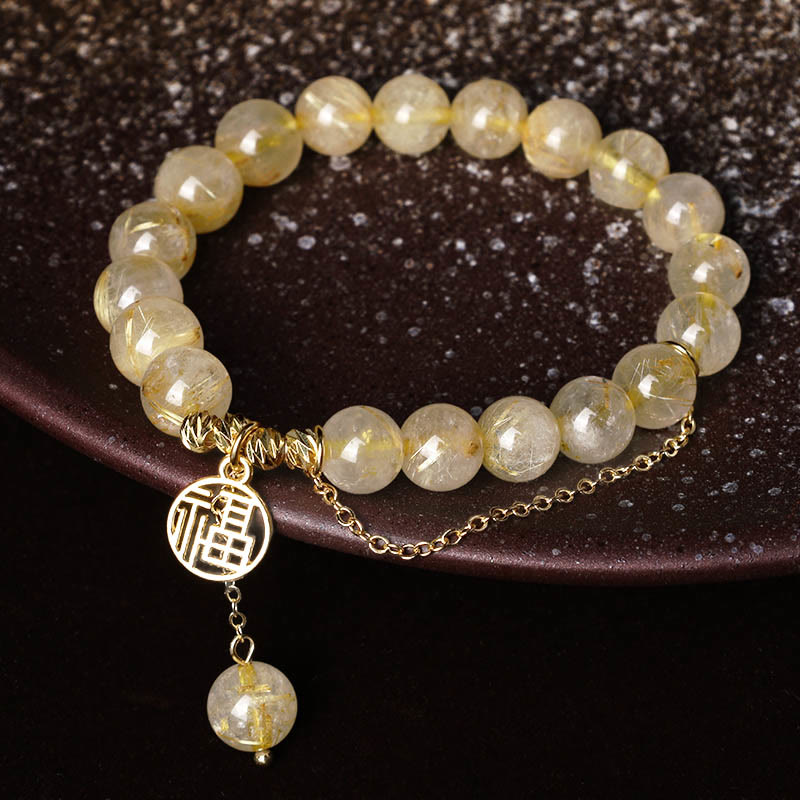 LAOTLON Citrine Lucky Fu Character Happiness Bracelet