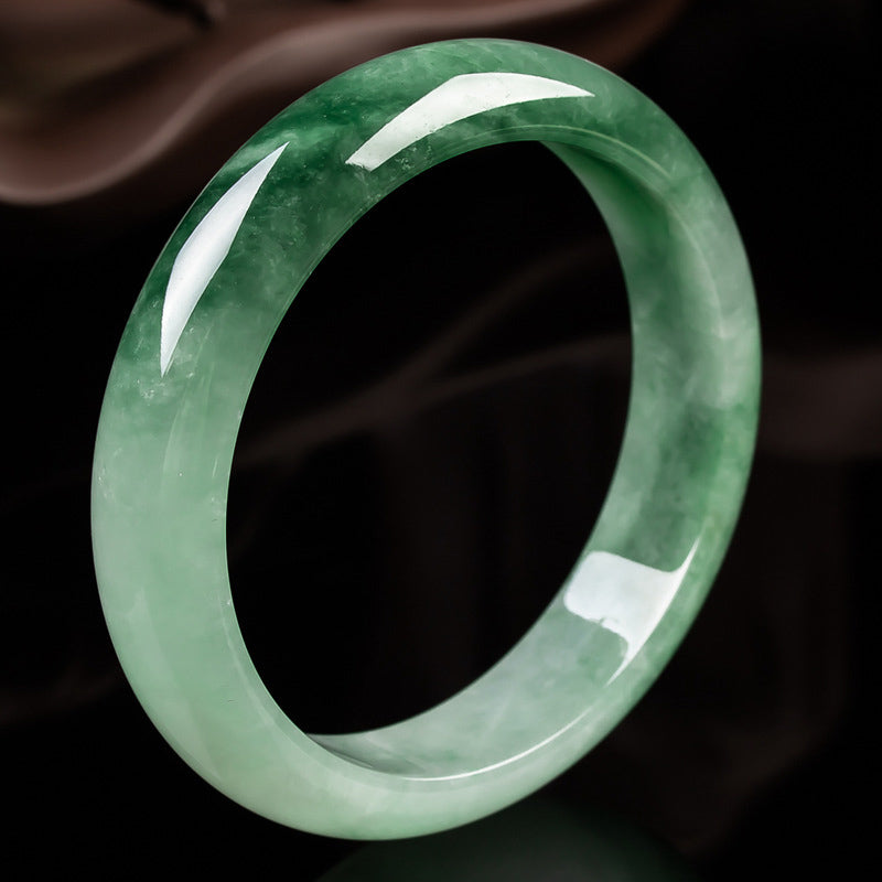 LAOTLON Natural Jade Fortune Blessing Bangle Bracelet
