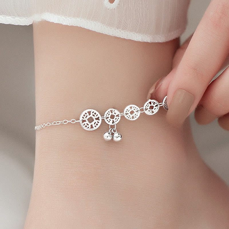 LAOTLON 925 Sterling Silver Copper Coins Bells Protection Metal Anklet