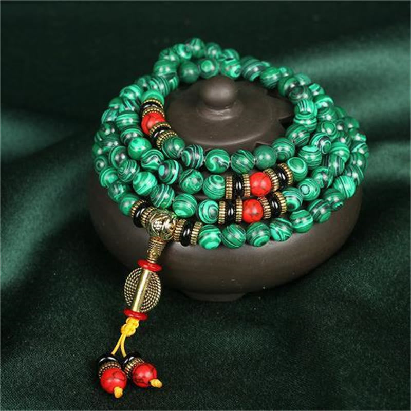 LAOTLON Tibetan 108 Mala Malachite Beads Bracelet Necklace