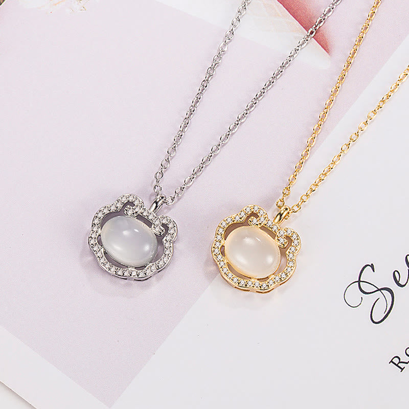 LAOTLON Chalcedony Lock of Good Wishes Positive Necklace Pendant