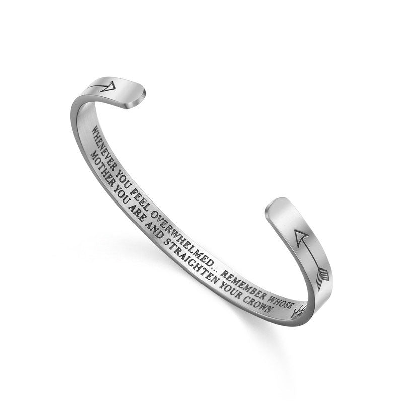 LAOTLON Inspirational Bracelets Personalized Gift for Her Him Engraved Mantra Cuff Bangle Crown Jewelry