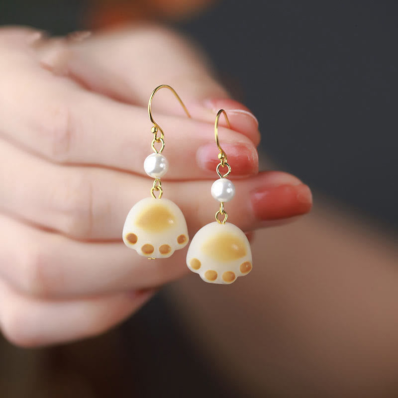 LAOTLON Bodhi Seed Lovely Cat Paw Claw Peace Dangle Drop Earrings