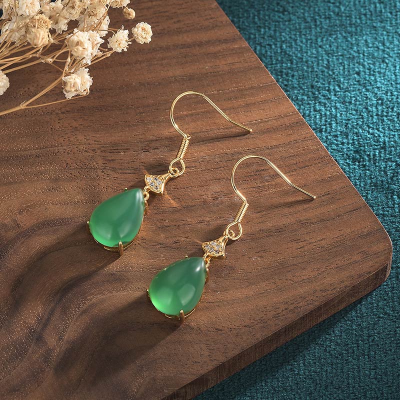 LAOTLON Cyan Jade Luck Drop Earrings