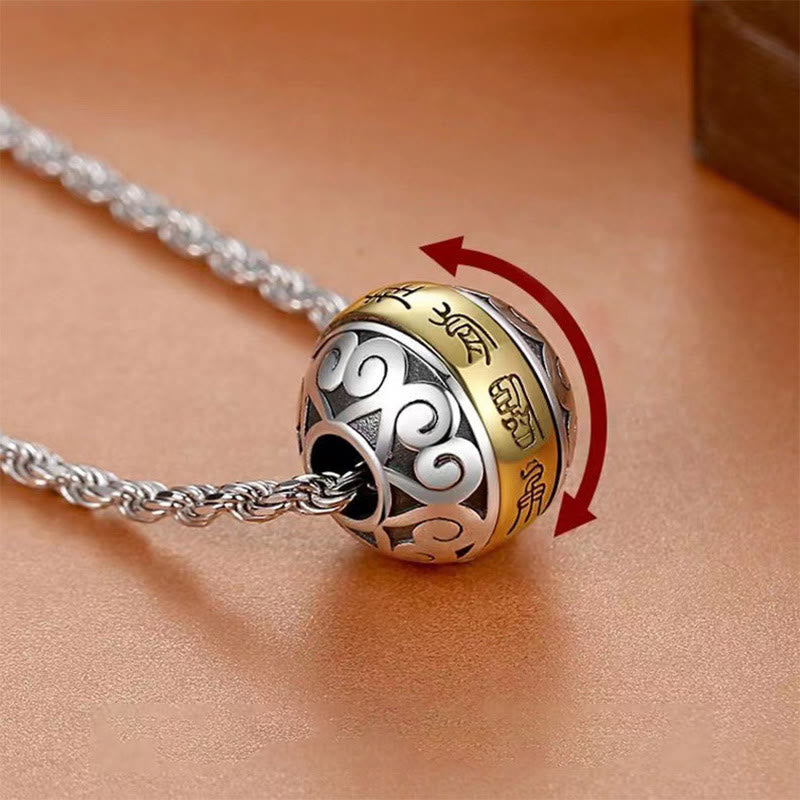 LAOTLON Taoist Nine-Character Mantra Engraved Amulet Balance Necklace Rotatable Pendant