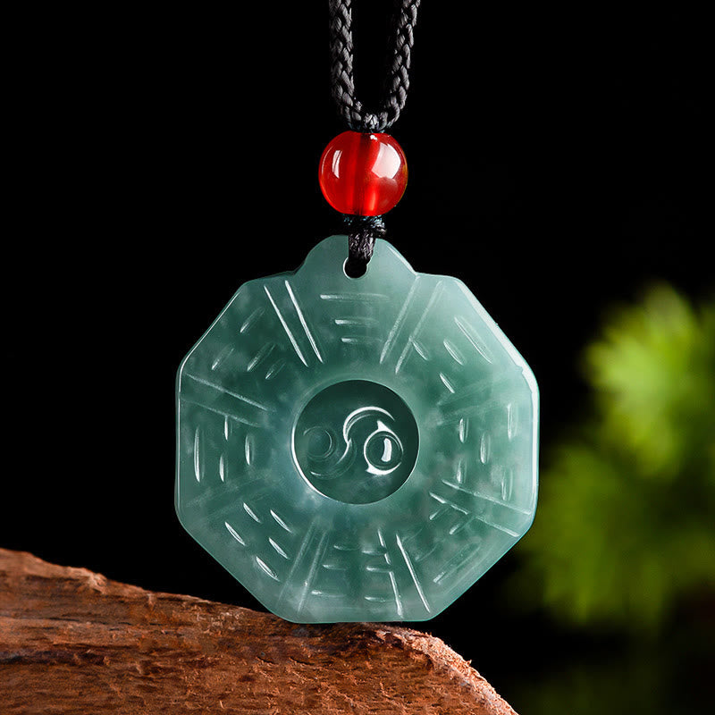 LAOTLON Natural Jade FengShui Bagua Yin Yang Prosperity Necklace Pendant
