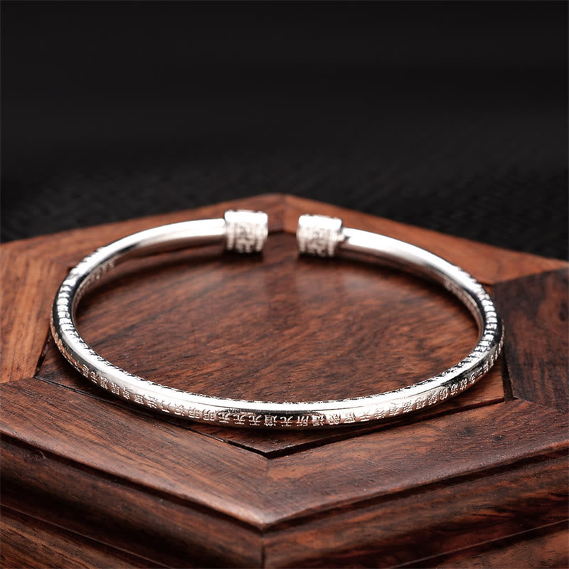 LAOTLON Heart Sutra Engraved Swastika Pattern Luck White Copper Bracelet Bangle