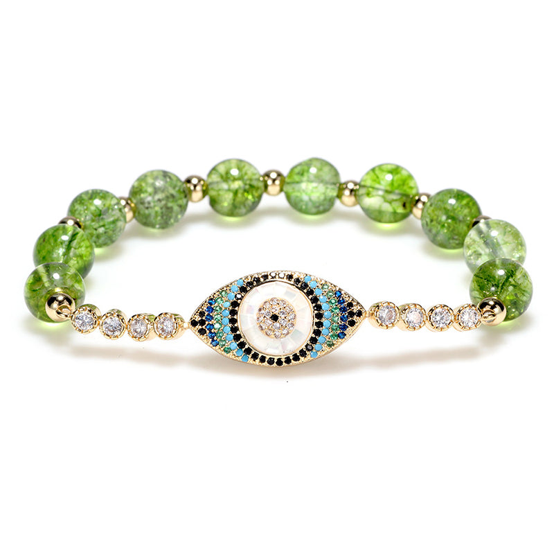 LAOTLON Natural Peridot Evil Eye Abundance Bracelet