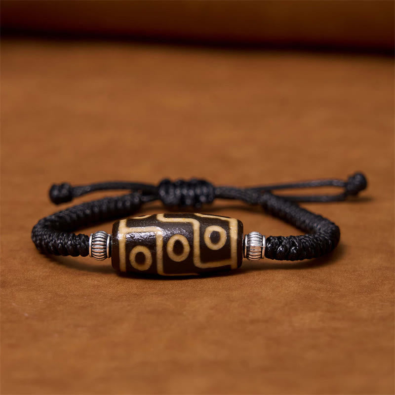 LAOTLON Tibetan Nine-Eye Dzi Bead Three-eyed Dzi Bead Wealth Protection Rope Bracelet