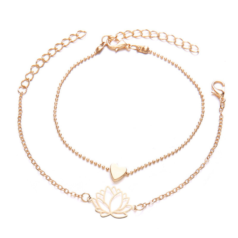 LAOTLON 2Pcs Lotus Flower Love Heart Enlightenment Bracelet