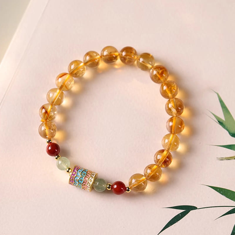 LAOTLON Natural Citrine Colorful Prayer Wheel Creativity Bracelet