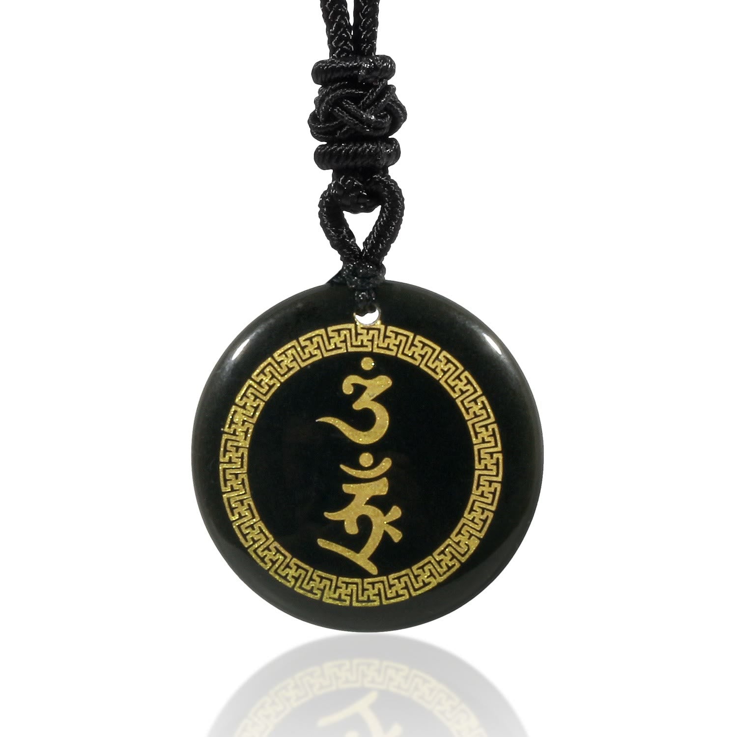 LAOTLON Surrounding Swastika Pattern Vajra Protection Mantra Natural Various Crystal Black Obsidian Fulfilment Necklace Pendant