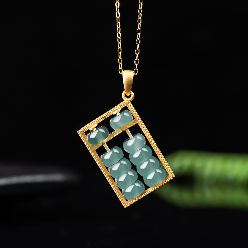 LAOTLON 925 Sterling Silver Natural Jade Abacus Pattern Abundance Necklace Pendant