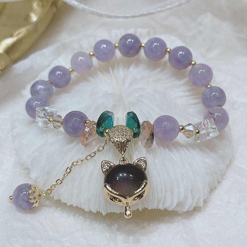 LAOTLON Natural Purple Jade Fox Charm Happiness Bracelet