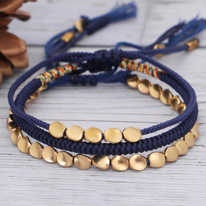 LAOTLON 3 PCS Tibetan Copper Beads Healing Protection Luck Bracelet Set