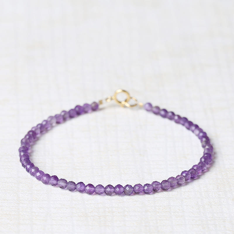 LAOTLON 3mm Natural Amethyst Ultra-thin Beads 14k Gold Plated Copper Spiritual Awareness Bracelet