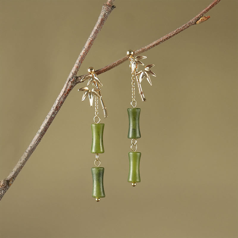 LAOTLON 925 Sterling Silver Posts Copper Plated Gold Natural Peridot Bamboo Leaf Drop Earrings