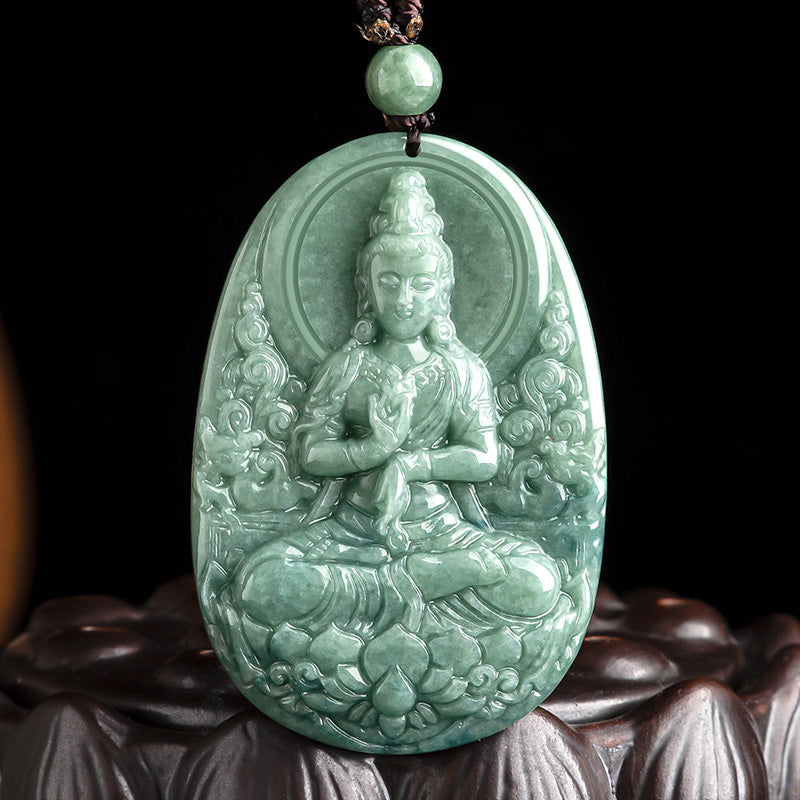 LAOTLON Natural Jade Avalokitesvara Amulet Wealth Necklace Pendant